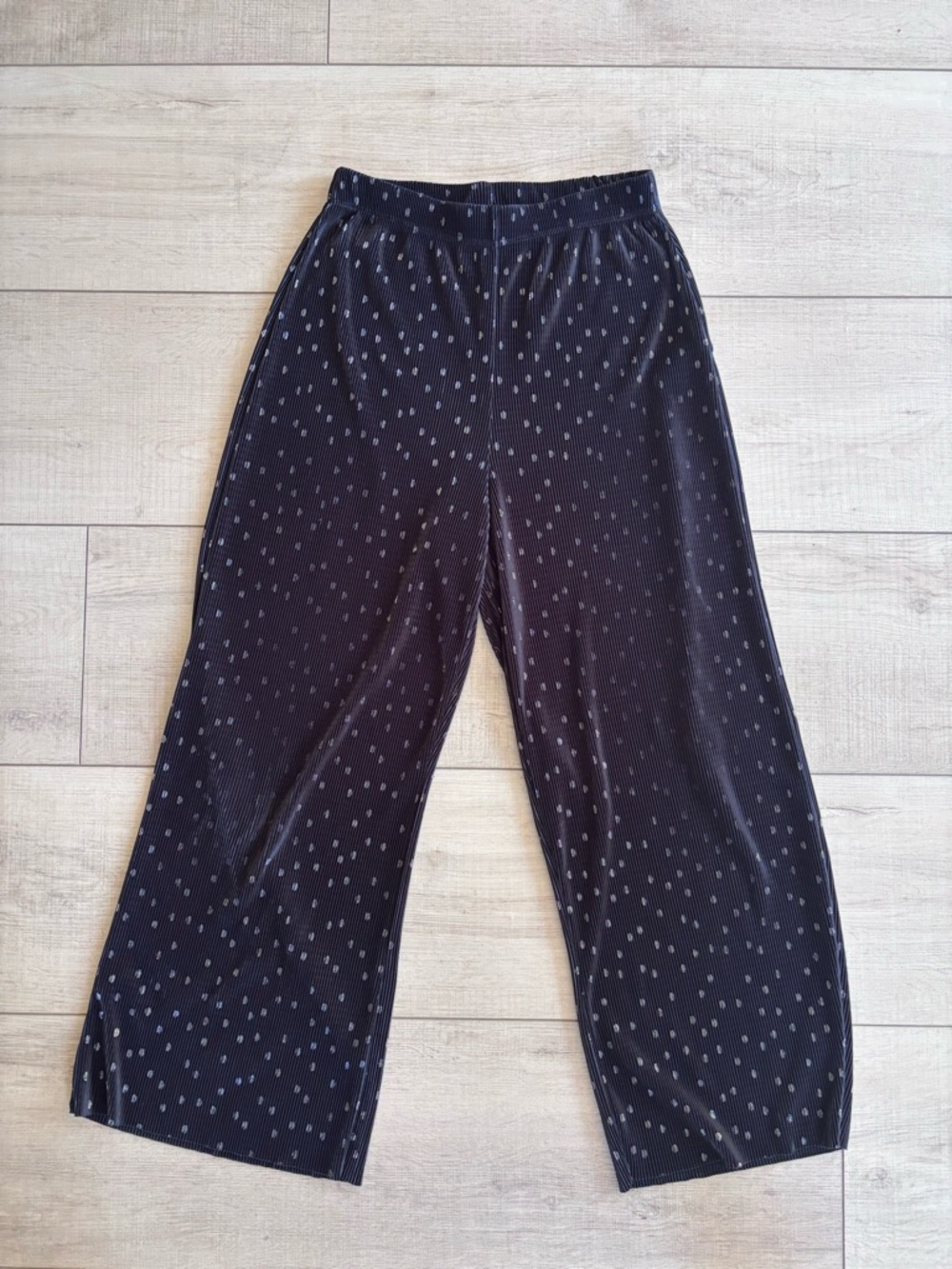 Topshop Metallic Spot Plissé Pants Black Silver Crop Wide Leg Disco Pants Sz S